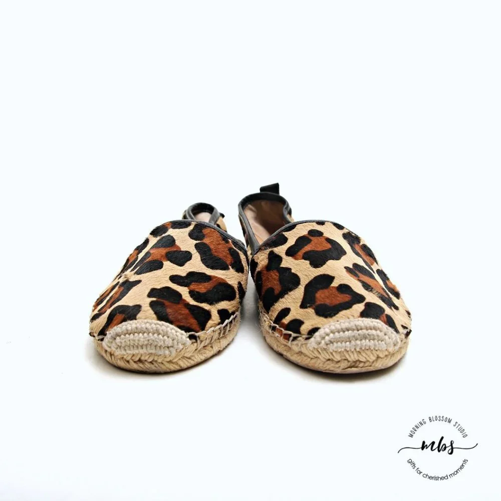 Vince Camuto Cadrian Leopard Cow Hair Espadrille Flats Brown Women Size‎ 8.5